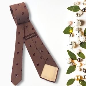 Vintage Saddle Club Brown Silk Equine Print  3" Necktie